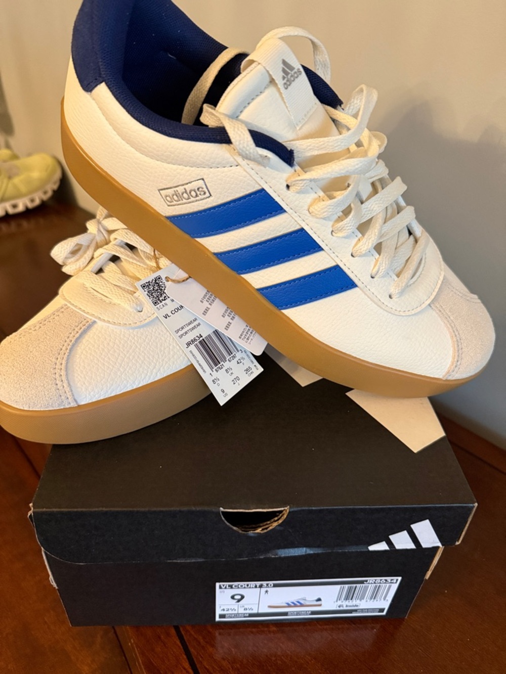 Adidas VL Court 3.0 Men's White and Blue Sneakers with Gum Sole